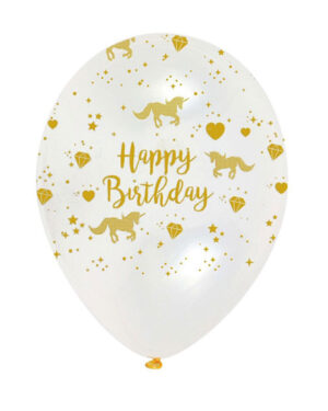 Lateksballonger (6stk): "Happy Birthday" - Glitrende Enhjørning - 28cm
