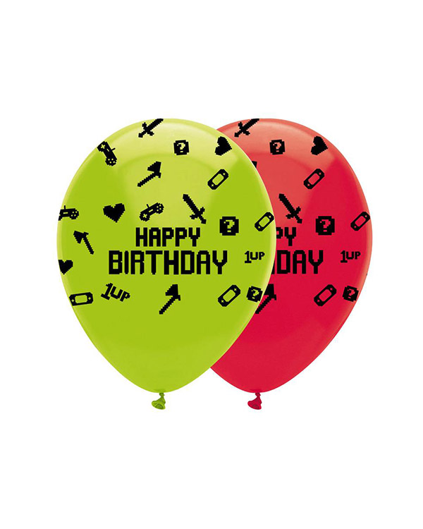 Lateksballonger (6stk): "Happy Birthday" & Gamerfest - 30cm