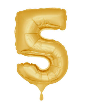 Folieballong / Tallballong: "5" - Gull - 86cm