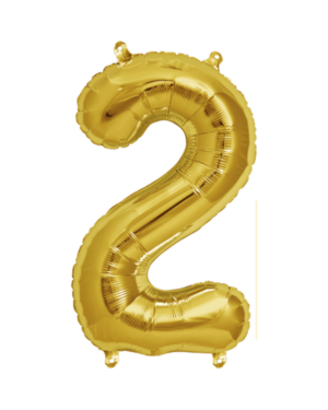Folieballong / Tallballong: "2" - Gull - 41cm