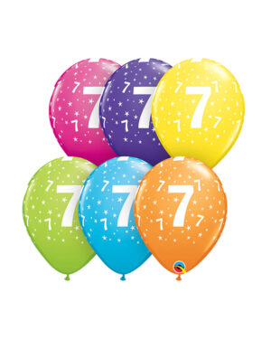 Lateksballonger (50stk): "7" - Fargerike - 28cm