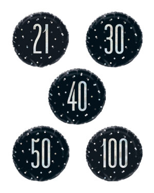 Folieballong: Ulike Tall - Svart & Sølv med Prikker - 45cm