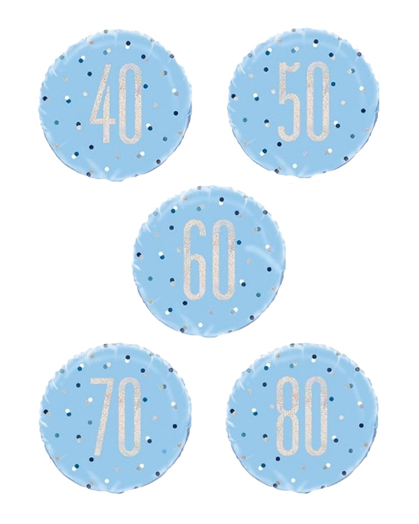 Folieballong: Ulike tall - Blå & Sølv med Prikker - 45cm