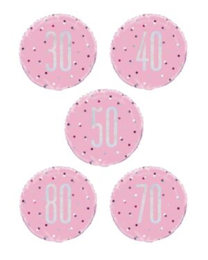 Folieballong: Ulike tall - Rosa & Sølv med Prikker - 45cm