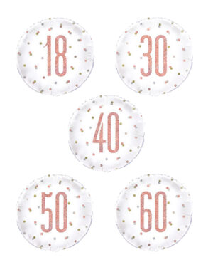 Folieballong: Ulike Tall - Rosegull & Hvit med Prikker - 45cm