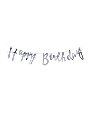 Banner / Girlander:"Happy Birthday" - Sølv - 1,5m
