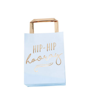 Gavepose (5stk): "HIP HIP hooray"Blå & Gull - 26 x 15cm