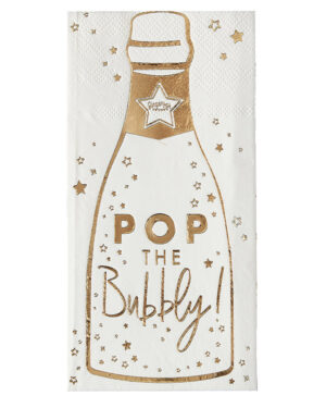 Servietter (16stk): "Pop The Bubbly" - Med flaske og stjerne trykk - 17 x 9cm