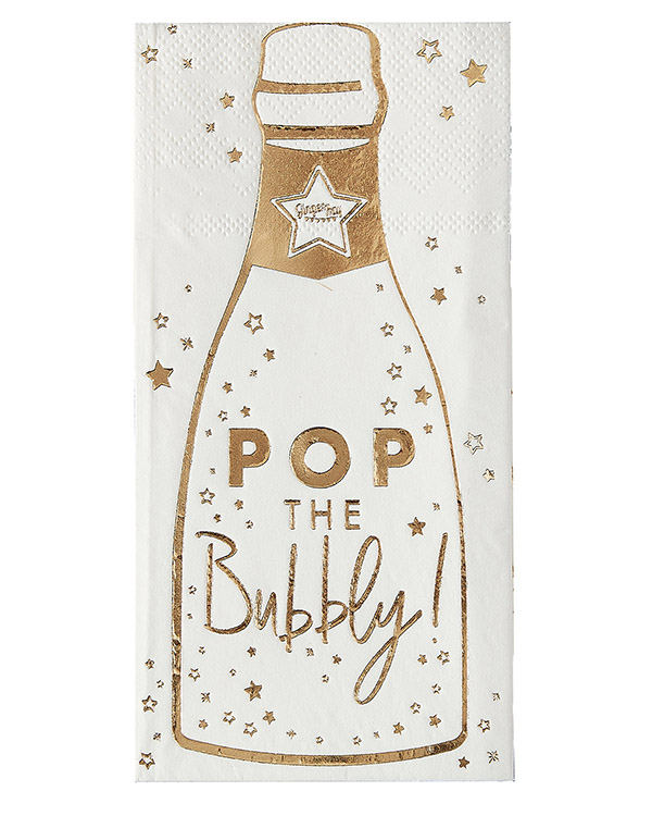 Servietter (16stk): "Pop The Bubbly" - Med flaske og stjerne trykk - 17 x 9cm