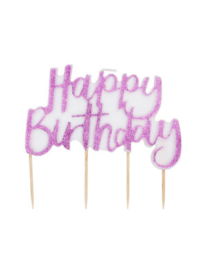 Kakelys: "Happy Birthday" - Rosa - 12cm