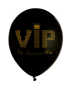 Lateksballonger (8stk): "VIP" - Gull & Svart - 23cm