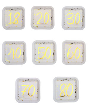 Tallerkener (10stk): Ulike tall - Firkantet - Gull - 23cm