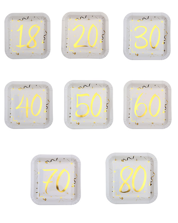 Tallerkener (10stk): Ulike tall - Firkantet - Gull - 23cm