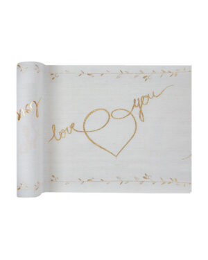 Bordløper: "Love You" - Hvit & Gull - 3m x 28cm