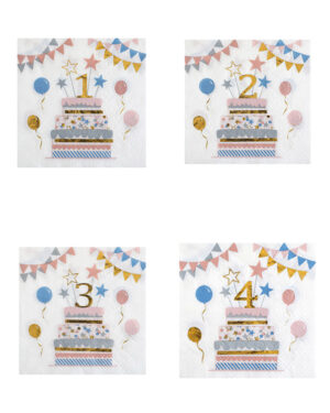 Servietter (20stk): Ulike tall - Fargerik feiring - 12,5cm