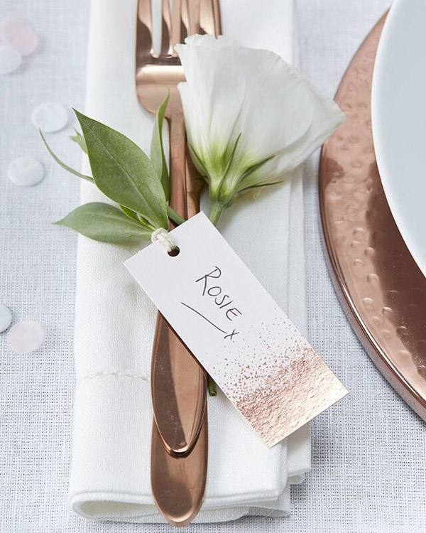 Navnemerke / Bordkort (10stk): Rosegull - 7 x 3cm