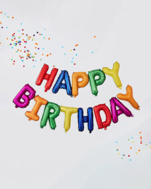 Folieballong / Ballongbanner: "Happy Birthday" - Regnbue