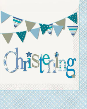 Servietter (16stk): Christening - Blå - 16.5cm