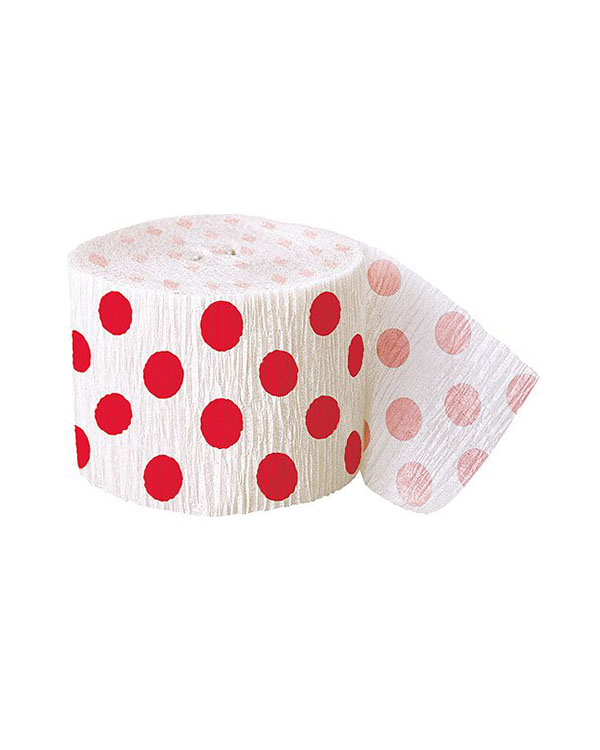 Serpentin: Hvit med Røde Prikker - 26,4 x 4,45cm