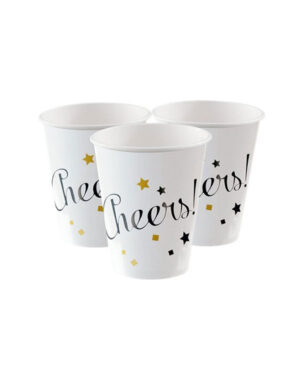 Kopper (8stk): "Cheers!" - Hvit - 7 x 9cm