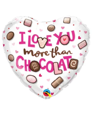 Folieballong: "I Love You more than chocolate" - med hjerter - 45cm