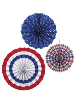 Honeycomb / Hengedekorasjoner (3stk): Striper & stjerner - Rød, hvit & blå