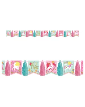 Girlander / Tassels: "I love unicorns" - Enhjørning tema - Rosa - 304cm