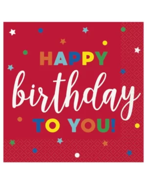 Servietter (16stk): "Happy Birthday" - Stjerner og sirkler - Fargerik