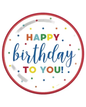 Tallerkener (8stk): "Happy Birthday" - Stjerner og sirkler - Fargerik - 22,86cm