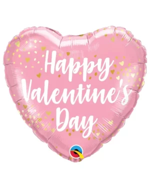 Folieballong: "Happy Valentines Day" - Hjerte - Rosa - 45cm
