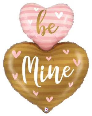 Folieballong: "Be mine" hjerter - gull og rosa - 81cm