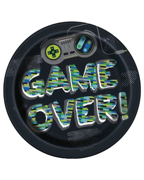 Tallerkener (8stk): "Game Over" - TV-spill tema - 22,86cm
