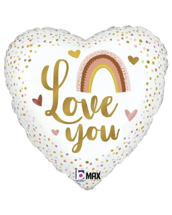 Folieballong: "Love you" med regnbue - Hjerte - 46cm