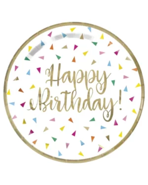 Tallerkener (8stk): "Happy Birthday" - Trekanter - 22,86cm