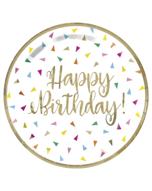 Tallerkener (8stk): "Happy Birthday" - Trekanter - 22,86cm