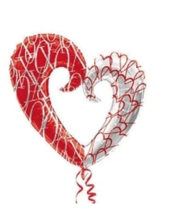 Folieballong: Hjerte - Sølv & Rød - 81cm