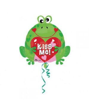 Folieballong: Frosk med "Kiss me" - Hjerte - Hvit - 56cm