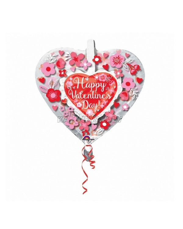 Folieballong: "Happy Valentine's Day" - Hjerte i hjerte- 66cm