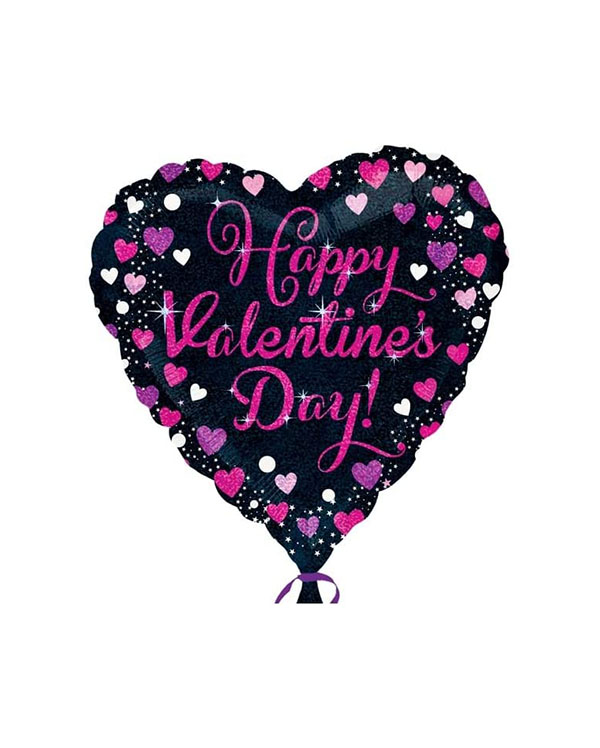 Folieballong: "Happy Valentine's Day" - Svart Hjerte - 45cm