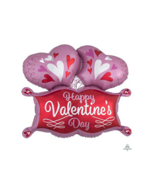 Folieballong: "Happy Valentine's Day" - Dobbelhjerte - 74cm