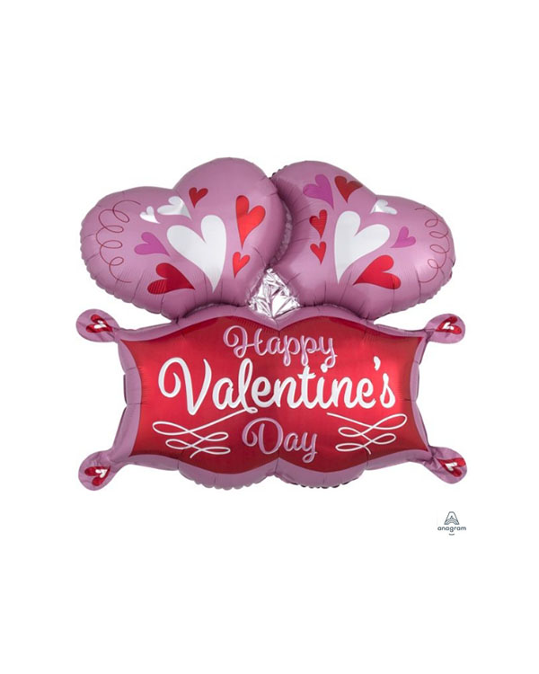 Folieballong: "Happy Valentine's Day" - Dobbelhjerte - 74cm