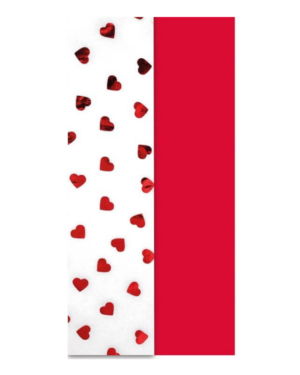 Silkepapir (5stk): Hjerte med folie - Rød - 50 x 70cm