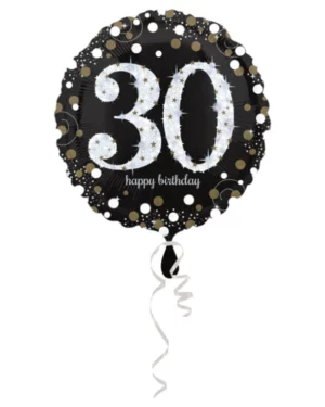Folieballong: Bursdag "30" - Svart & Sølv - 45cm
