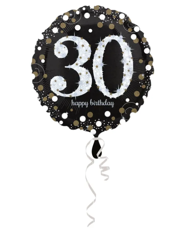 Folieballong: Bursdag "30" - Svart & Sølv - 45cm