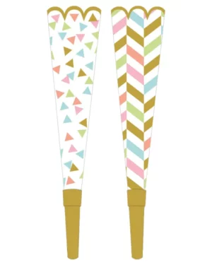 Horn / Fløyter (8stk): Prismatisk med bølgekant - Fargerik