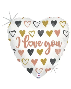 Folieballong: "I love you" - Hjerter - Rosegull - 46cm