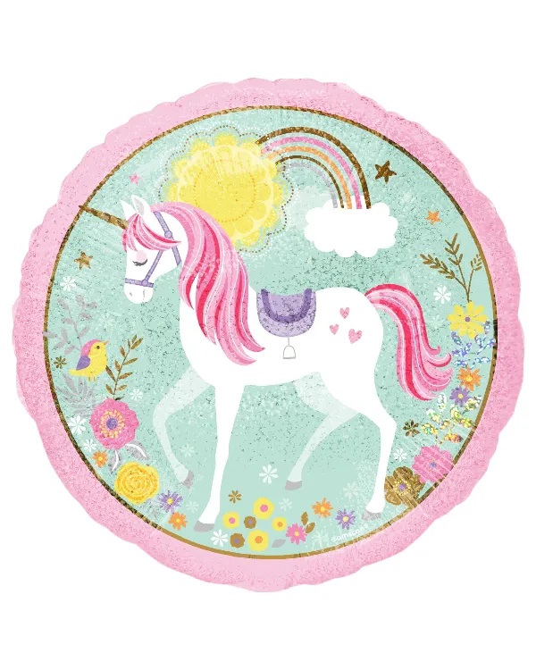 Folieballong: Enhjørning med regnbue - Fargerik - 43 cm