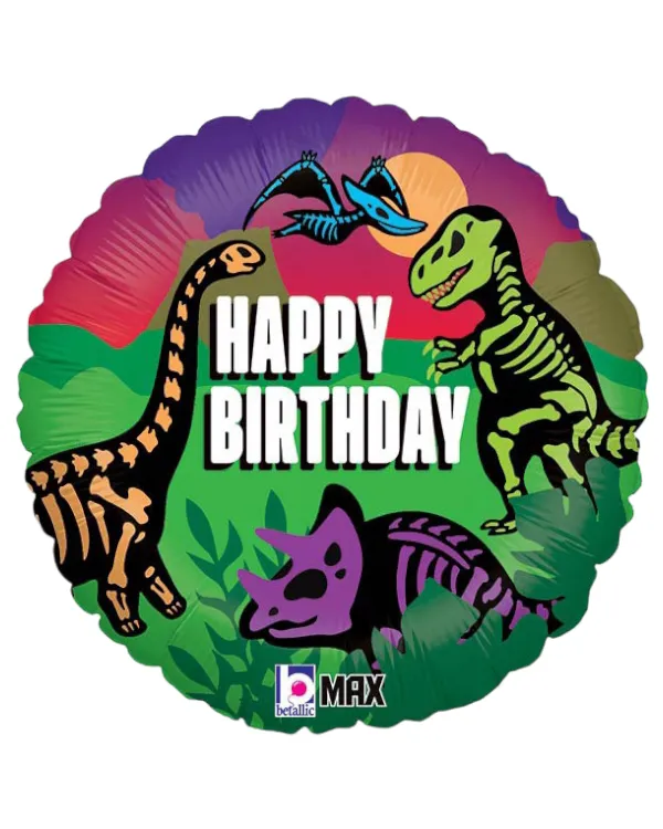 Folieballong: "Happy Birthday" dinosaur skelett - 45 cm