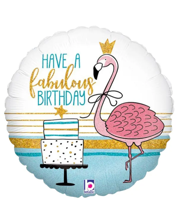 Folieballong: "Have a fabulous Birthday" - Struts med kake - 46cm