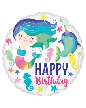 Folieballong : 'Happy Birthday'' Havfrue - Flerfarget - 45cm
